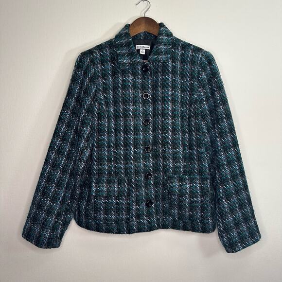 Croft & Barrow Blue & Black Plaid Tweed Button Up Blazer - Picture 3 of 13